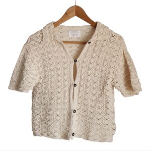 Zara Cream Knit Crop Sweater Cardigan Sz 11-12‎